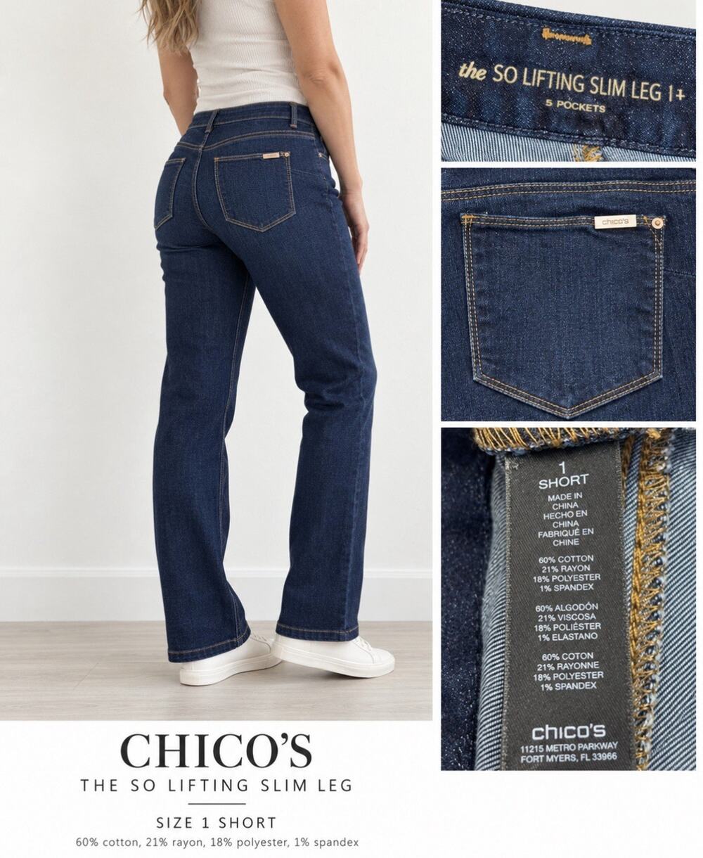 Classic Chico's Women's So Lifting Slim Leg Jeans Size 1 Short Dark Wash Indigo